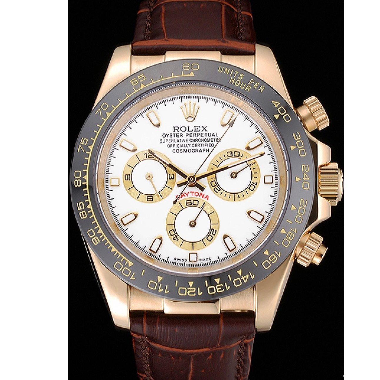 Best AAA Replica Sites Rolex Daytona Case Brown Cosmograph 622633 Dial Bracelet Gold White Leather 0629